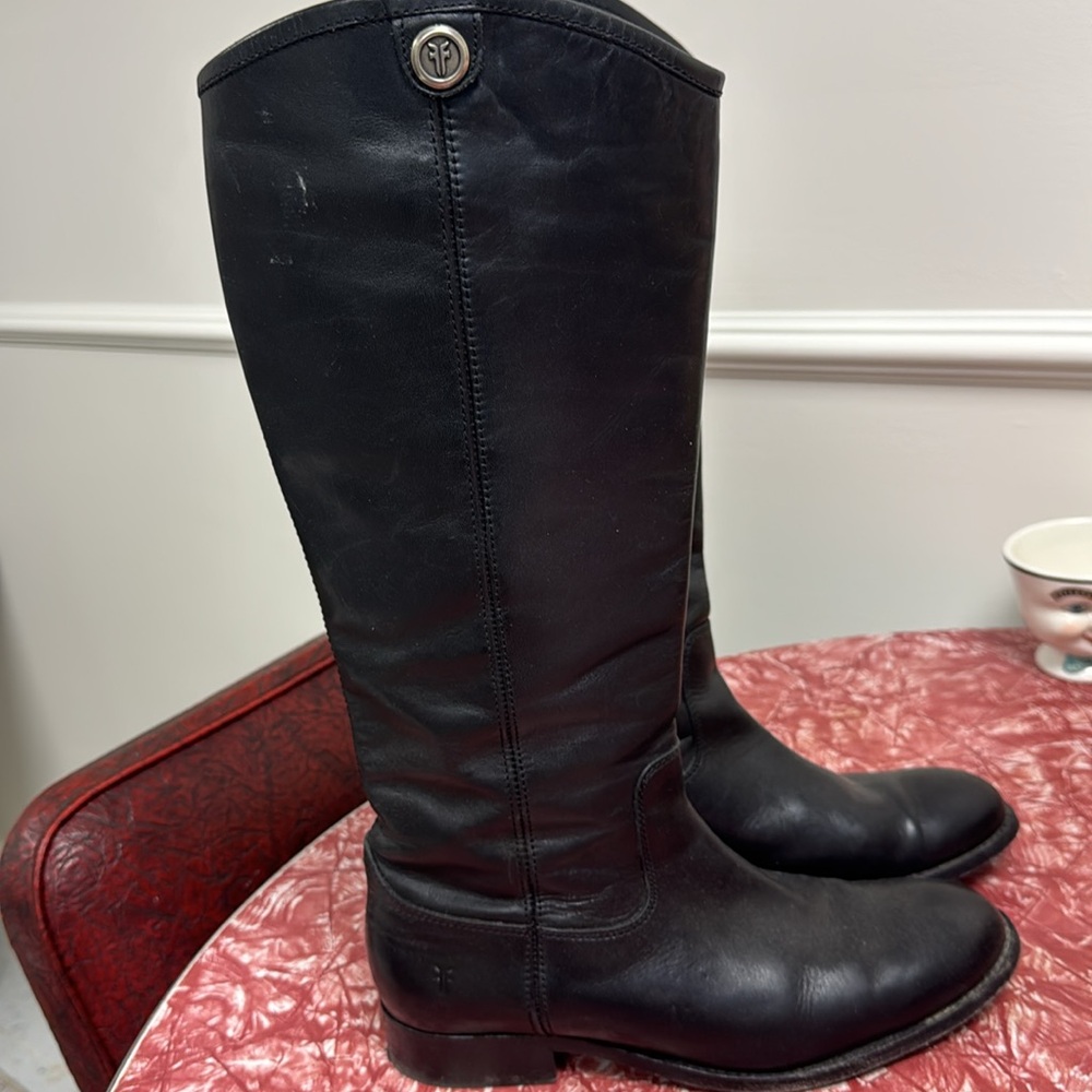 Frye Melissa Button 2 Knee High Boots Black Leather Size 7 B